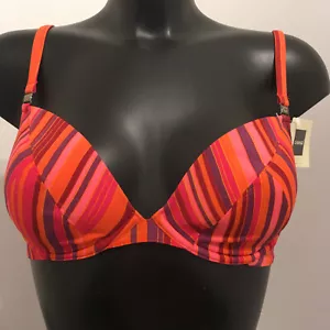 Sorbet rot orange Bikini Oberteil gestreift leicht gepolstert Bügel Plunge Bademode - Bild 1 von 10