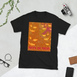 Adult Unisex T-Shirt Halloween Trick or Treat Smiles Graphic Tee - Picture 1 of 6