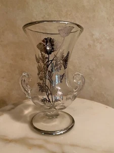 Flanders Clear Double Handled Vase with Silver Floral overlay - Picture 1 of 9