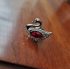 Swarovski Swan Silver Tone Lapel Pin Tie Tac Red Ruby Color & Pave Clear Crystal