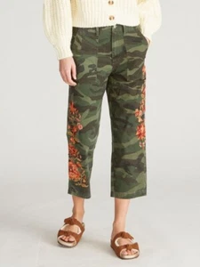 Driftwood Women's Size Medium Camo Floral Embroidered Wide Leg Crop Pants - Picture 1 of 13