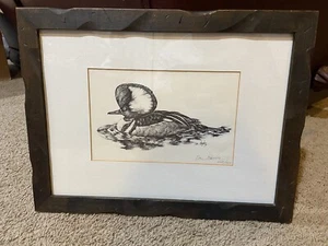 Vintage 1979 Don Bashore Wood Frame LE Numbered Signed Ink Art Hooded Merganser - Picture 1 of 12