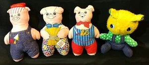 Three Little Pigs Stuffed Figures Big Bad Wolf Gund MFG Toys SET of 4 Antique - Picture 1 of 12