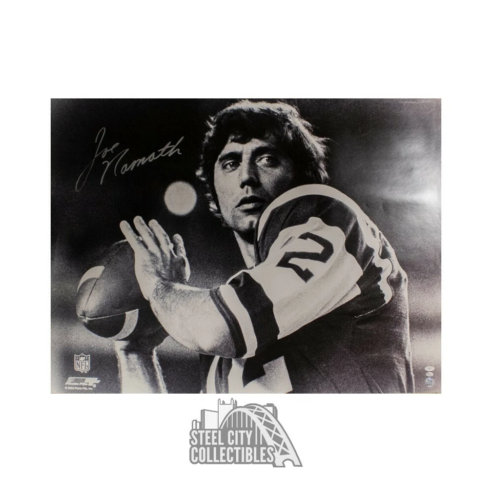 Joe Namath Autographed New York Jets 30x39 Poster - PSA/DNA COA (B&W) - Image 1 of 1