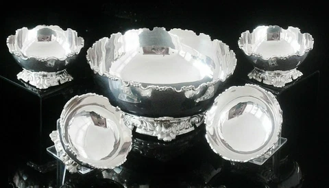 Cased Indian Silver Fruit Set, c.1940 T Kishsnchand's of Bombay, Dishes Bowls Cover