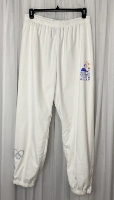 Calça de revezamento vintage 2002 tamanho XL branca roupa ativa Salt Lake tocha olímpica - Imagem 1 de 4