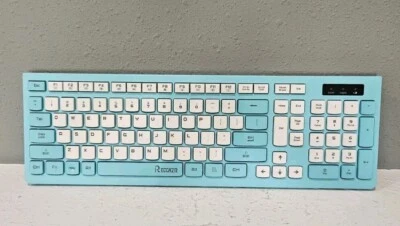 Slim Wireless Keyboard Full-sized Quiet Turquoise/White RECCAZR (keyboard only) - Image 1 of 4