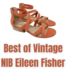 $235 Eileen Fisher Strappy Sandal 7 1/2 Orange 7.5 Leather Stretch Gladiator - Picture 1 of 12