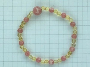 Beaded Stretch Bracelet Rhodochrosite Citrine Loving Energy Wealth Prosperity - Picture 1 of 5
