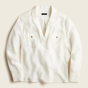 J.Crew | 100% Silk Patch Pocket Popover Shirt | Ivory | Medium | *NWT* - Picture 1 of 11