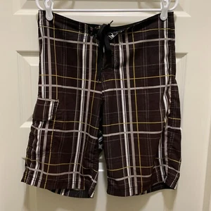 BKE Sport Athletic Fit Brown Plaid Shorts 29 Waist 23 Outseam - Picture 1 of 6