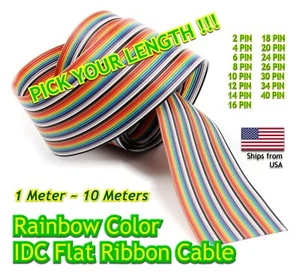 1M ~ 10M - Flat Rainbow Ribbon IDC Cable Wire Cable - 2 to 40 PINS (wires) - Picture 1 of 18