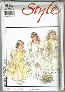 Style Sewing Pattern 1892 Bridesmaid Flower Girl Dress Gown Girls Size 3-9