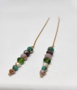 Blue green dainty earrings, minimalist birthstone earrings, thread chain earring - Picture 1 of 6