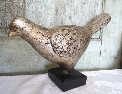 Pier1 Pier 1 Primitivo Esculpido Pintado Dourado Pomba Decoração Pássaro Peça Madeira NOVO - Imagem 1 de 4