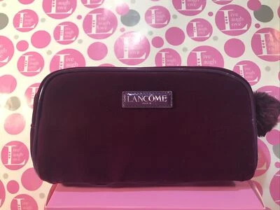 LANCOME FAUX SUEDE PURPLE/PLUM ZIPPER Cosmetic Bag W/FAUX FUR PULL NEW - Image 1 of 4