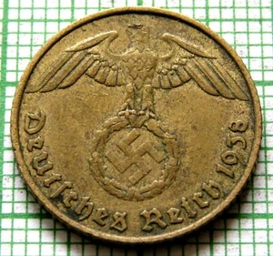 GERMANY THIRD REICH 1938 F 5 REICHSPFENNIG EAGLE HOLDING SWASTIKA km# 91 - Picture 1 of 6