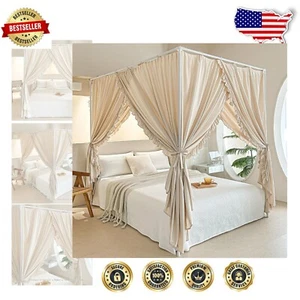 Luxury Khaki Canopy Bed Curtains with Top Ties - Multiple Sizes Available - Picture 1 of 10