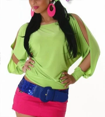 Sexy Miss Women's Shirt Slit Arm Open Pump Long Sleeve 34/36/38 New Top H Green - Image 1 of 2