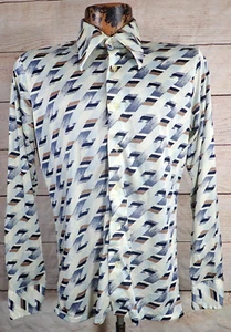 Vintage 70er Botanik 500 Disco Hemd Herren M Dolchkragen Geometrisch Abstrakt AOP - Bild 1 von 12