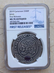 NGC MS70 Antiqued 2019 Cameroon S500F 16.55g Solid Silver Coin - Janus - Picture 1 of 5