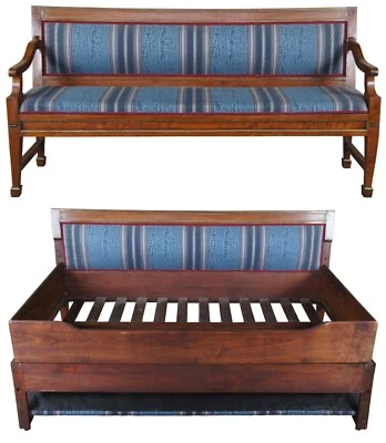 Antique English Regency Mahogany Folding Bench Loveseat Sleeper Sofa Campaign - Image 1 of 4
