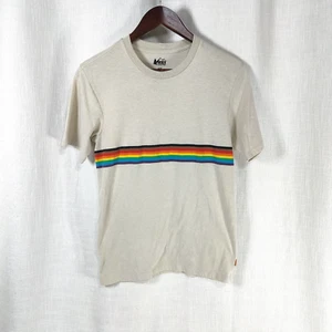 REI Co-Op T-Shirt Mens XS Beige Outdoors Hike Rainbow Tee Outside with Pride - Picture 1 of 8