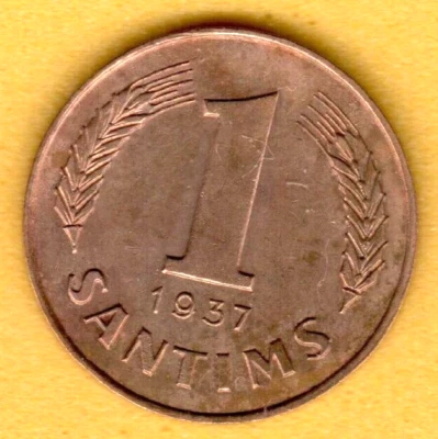 Latvia Copper 1 Santims 1937 Lettland Baltic XF 2551 - Image 1 of 2