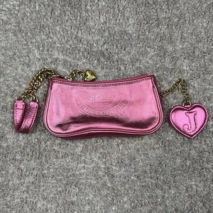 Vintage Juicy Couture Pink Metallic Mini Bag Purse Wristlet Heart Mirror Y2K - Picture 1 of 16