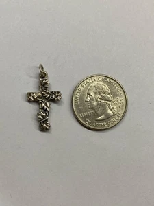 Vintage Sterling Silver 925  Leaf Embossed Cross Pendant Charm - Picture 1 of 4