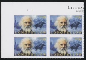 US - 2007 Literary Arts: Longfellow - SC# 4124 Plate Block of 4 Mint NH OG - Picture 1 of 2