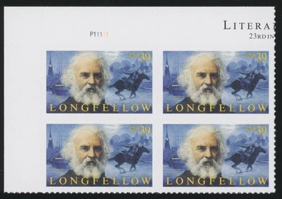 US - 2007 Literary Arts: Longfellow - SC# 4124 Plate Block of 4 Mint NH OG - Image 1 of 2