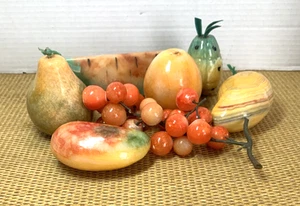 7 Vintage Alabaster poliert Marmor Naturstein Obst Pfirsich Trauben Wassermelone - Bild 1 von 23