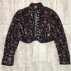 Free People Tripoli Floral Velvet Bolero Jacket Womens Size 0 Cropped Dark Fairy - Picture 1 of 14