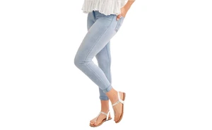 Pantalones de mezclilla ajustados esculpidos puños enrollados tiro alto para niños talla 11 color azul claro - Imagen 1 de 1