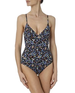 Stella McCartney Costume intero con scollo a V con stampa ciottoli, Nero, Large - Foto 1 di 1