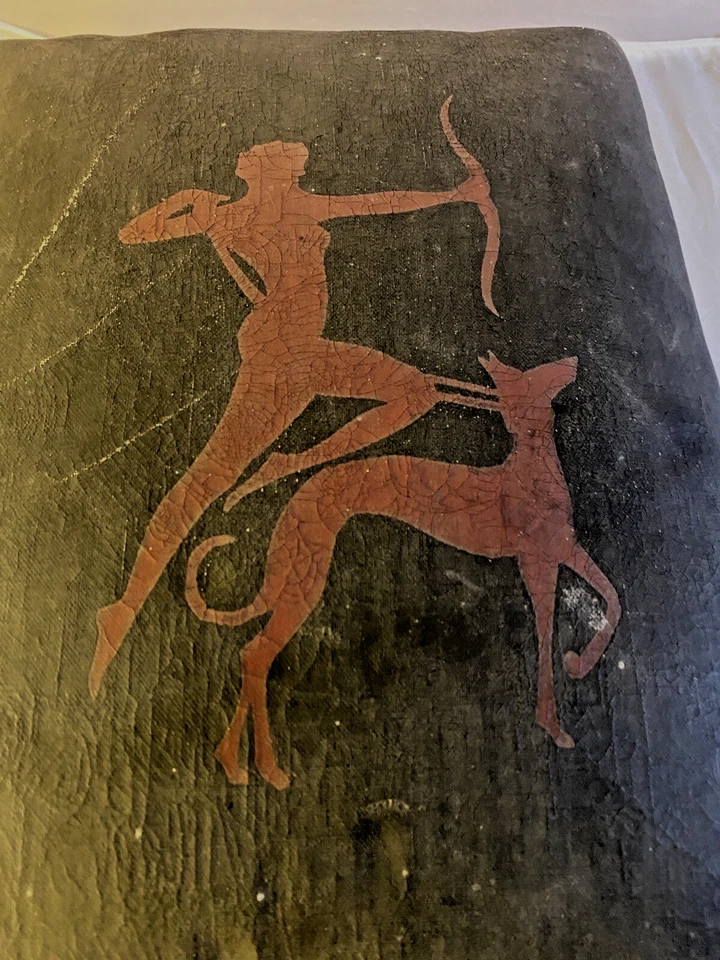 Top acolchado de tela pintado a mano otomano Art Nouveau con almacenamiento Foto 1 de 4