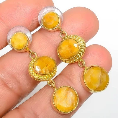 Pendiente antiguo enchapado en oro amarillo de 18k zafiro amarillo (simulado) 1,56" E817 Foto 1 de 3