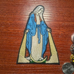 Virgin Mary Patch Catholic Icon Our Lady Serpent Moon Embroidered Iron On 3x4 - Picture 1 of 3