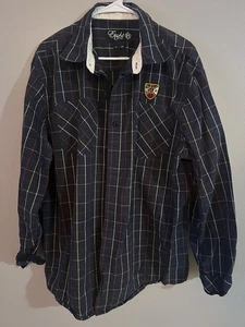 Eight 732 Mens Size 2XL Button Up Shirt Blue Green Plaid Relaxed Long Sleeve - Picture 1 of 5