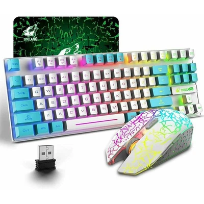 T87 Wireless Gaming Keyboard and Mouse Combo with 87 Keys Rainbow LED Backlight - Image 1 of 4