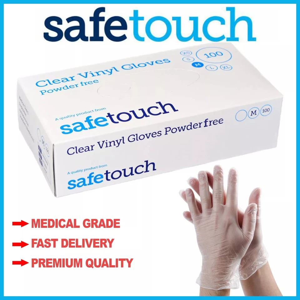 100 Disposable Clear Vinyl Powder & LATEX FREE Gloves Small-XL 100 200 1000 - Image 1 of 1
