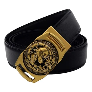 Mens Ratchet Leather Belt Automatic Buckle 35mm Wide Q47 - Picture 1 of 23