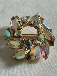 Spilla cerchio strass aurora boreale cristallo tono oro stile giuliana vintage - Foto 1 di 5
