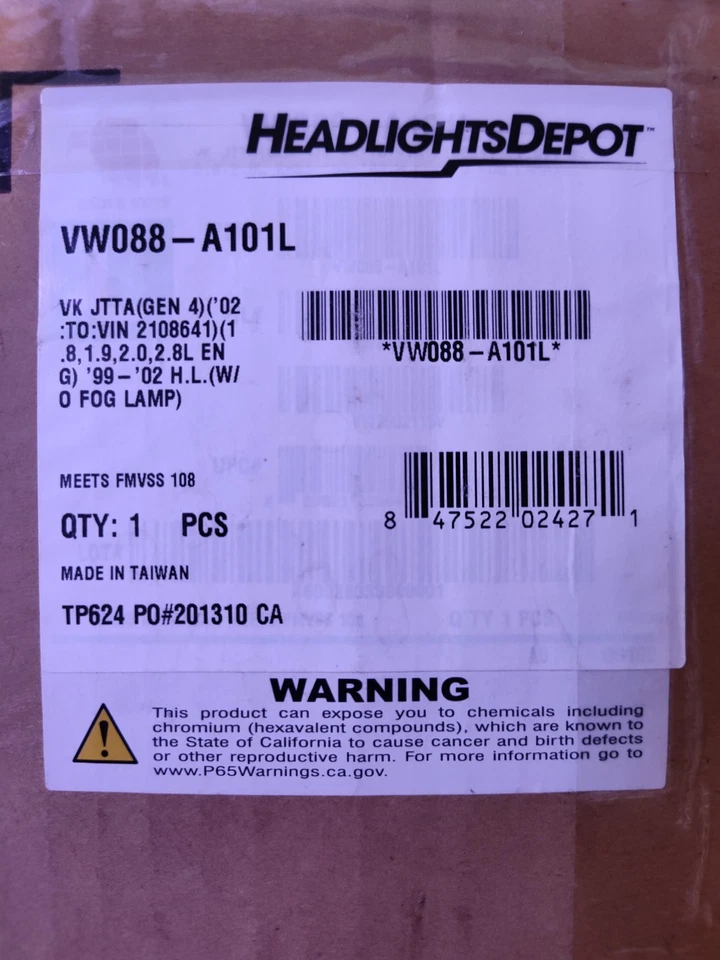 Conjunto de faróis Faróis Depot VW Jetta VW088-A101L par - Imagem 1 de 4