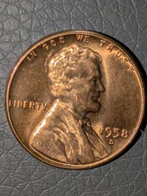 1958-D 1c Wheat Cent Red Toned Shiny Uncirculated Struck Through Grease Error - Image 1 of 4