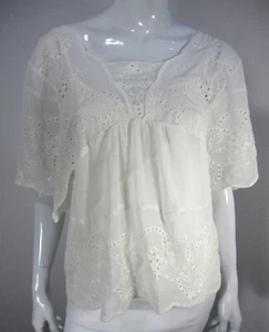 Meadow Rue Bluse Kurzarm Gr. XS X SMALL Elfenbein Spitze Herzausschnitt - Bild 1 von 11