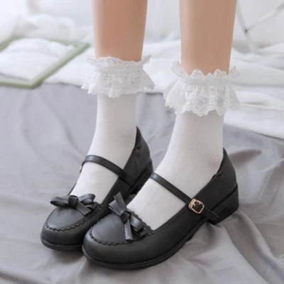 Women Girls Ankle Sock Lolita Lace Trim Ankle Socks Frilly Socks School Socks - image 1 of 2