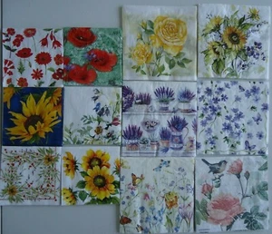 12 Servilletas Rosa Amapola Girasol Flores Lavanda Decoupage Artesanías Diarios Tarjetas - Imagen 1 de 8