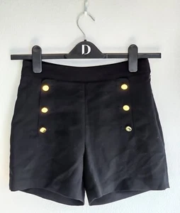 H&M Black Nylon Shorts Gold Metal Buttons Side Zip Close Womens Size 34/6 Smart - Picture 1 of 4